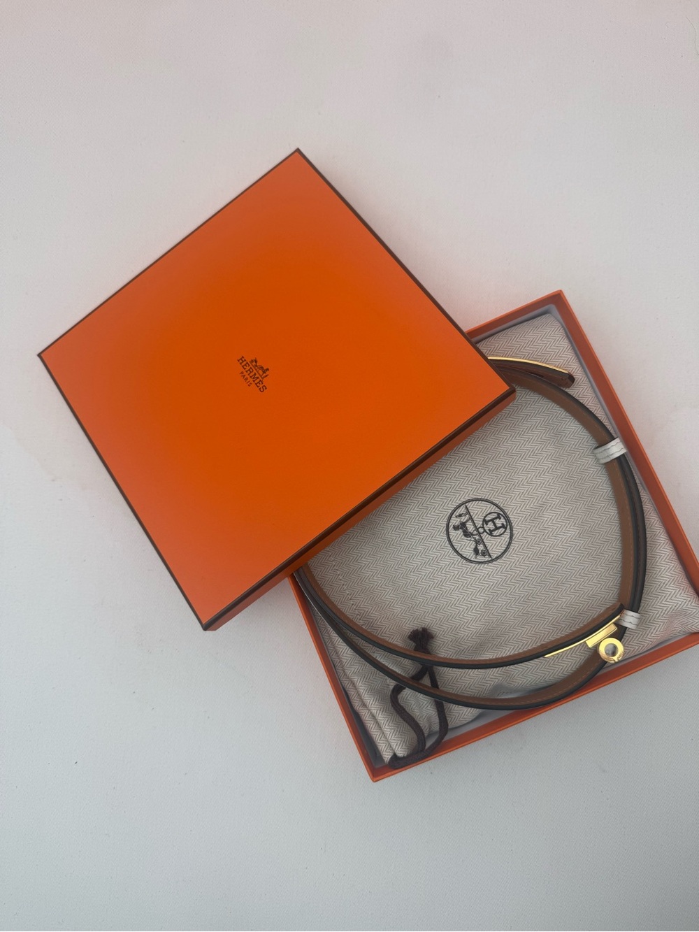 Hermès Kelly Belt White Leather Gold Hardware with Box